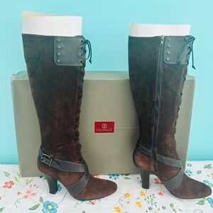 COLE HAAN Becka Talk Boot Dark Chocolate Suede & Leather Laced Boots - 11 B